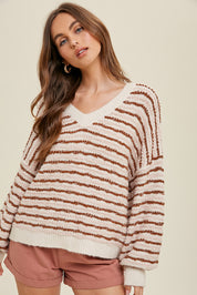 Textured Stripe V-Neck Sweater