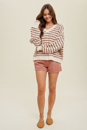 Textured Stripe V-Neck Sweater