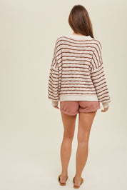 Textured Stripe V-Neck Sweater