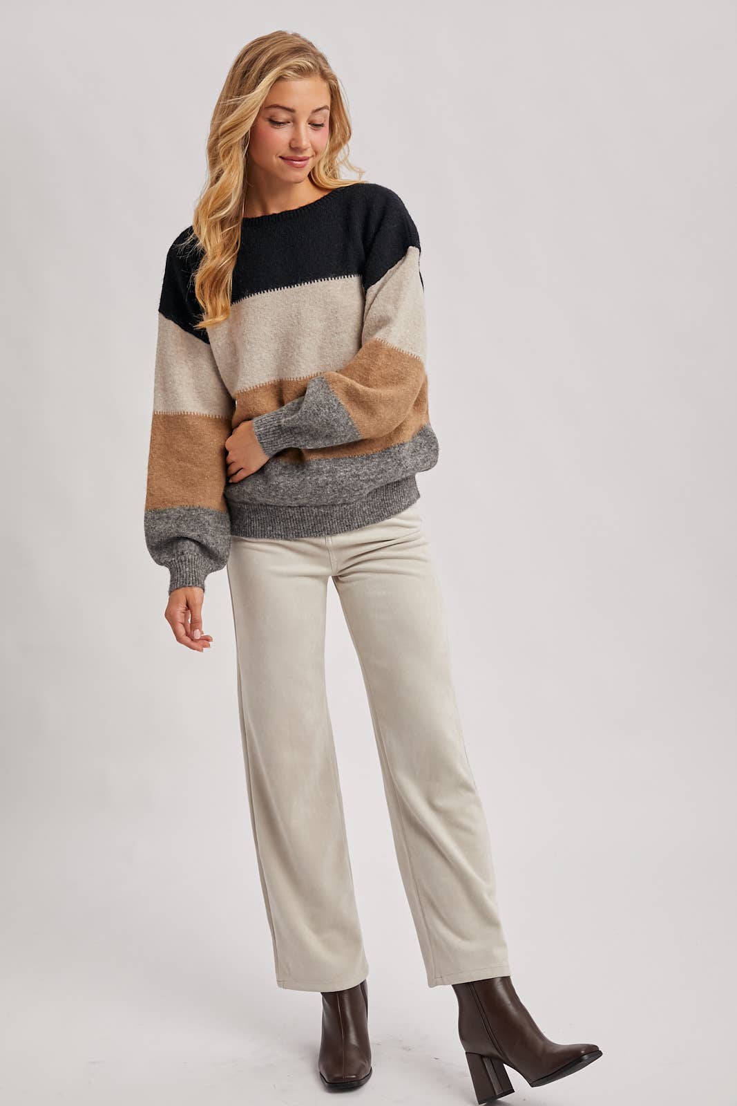 Color Block Knit Pullover Sweater