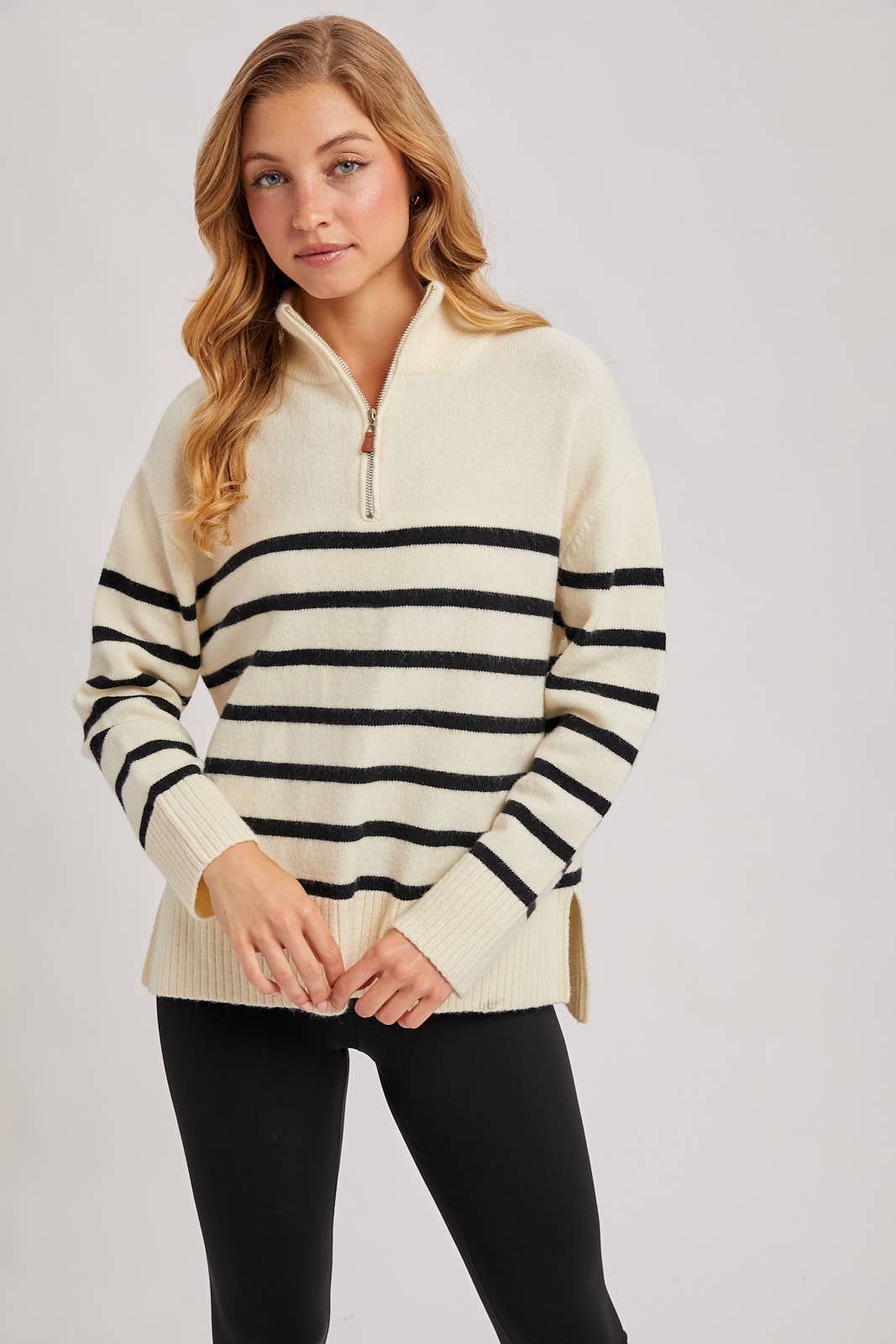 Quarter Zip Stripe Pullover Sweater