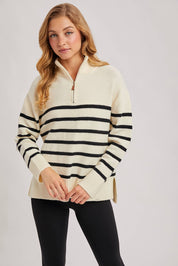 Quarter Zip Stripe Pullover Sweater