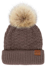 C.C Stitch Cuff Beanie with Pom Hat