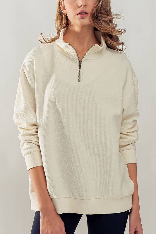 Vintage Washed Quarter Zip Up Ribbed Sweatshirt