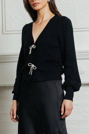 Bow Detail Puff Sleeve Cardigan