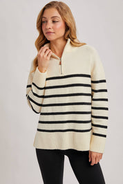 Quarter Zip Stripe Pullover Sweater