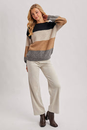 Color Block Knit Pullover Sweater