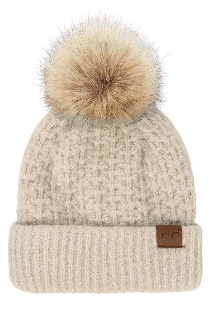 C.C Stitch Cuff Beanie with Pom Hat