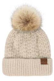 C.C Stitch Cuff Beanie with Pom Hat