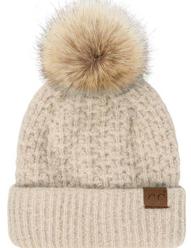 C.C Stitch Cuff Beanie with Pom Hat