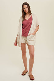 Dolman Short Sleeve Ribbed Cardigan