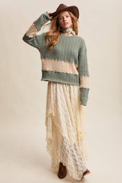 Colorblock Zig Cable Knit Sweater
