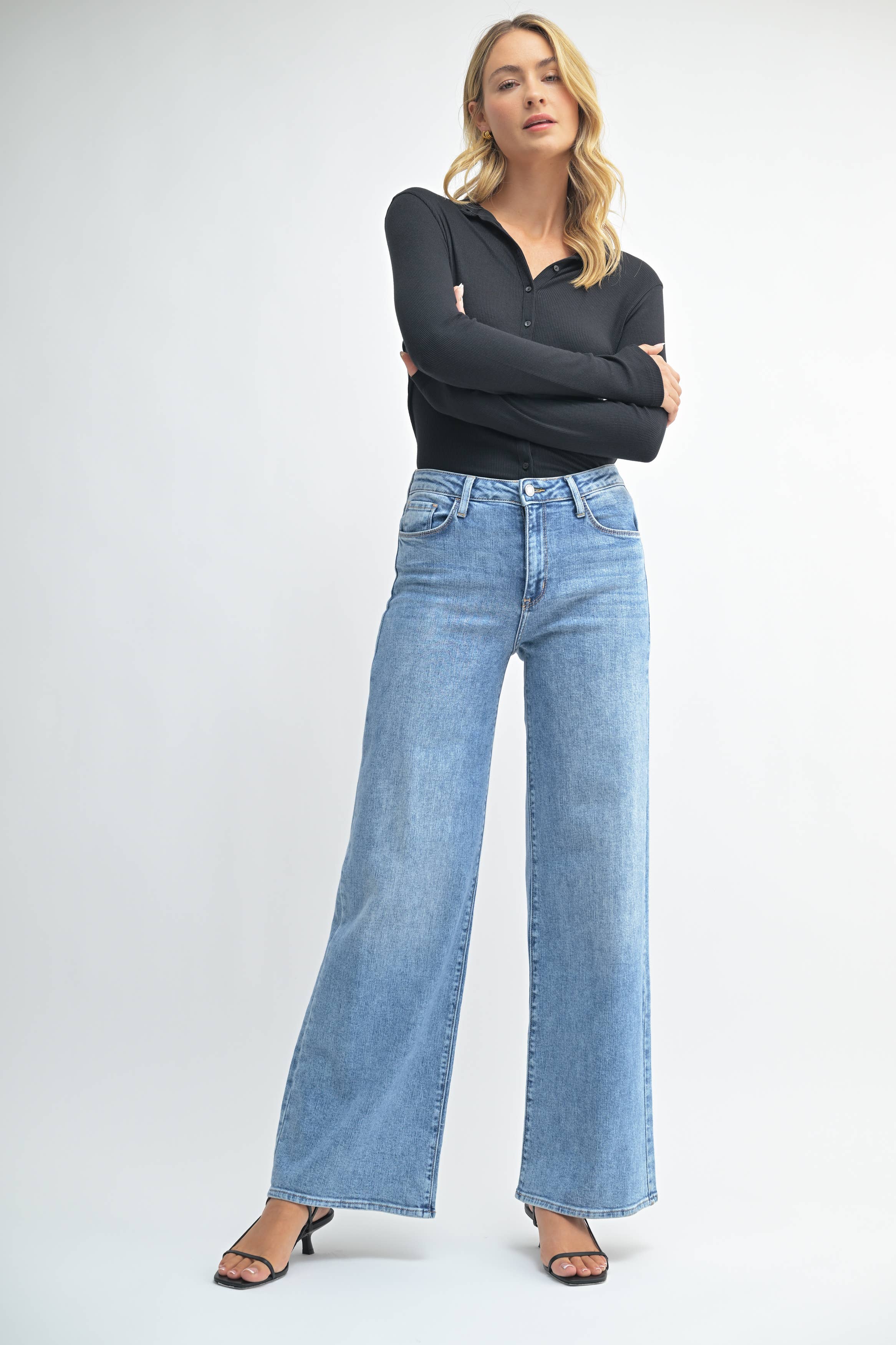 Just Black Denim Stretchy Wide Leg Jean