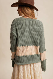 Colorblock Zig Cable Knit Sweater