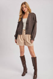 Cropped Popcorn Knit Sweater Cardigan