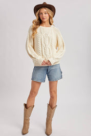 Crewneck Cable Knit Sweater