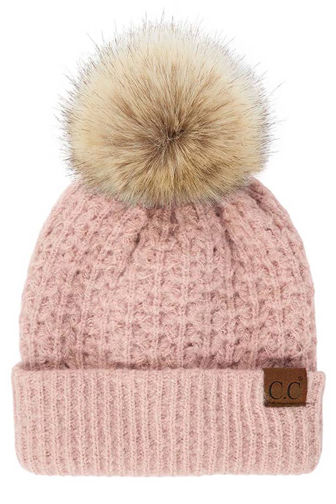 C.C Stitch Cuff Beanie with Pom Hat