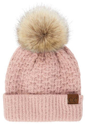 C.C Stitch Cuff Beanie with Pom Hat