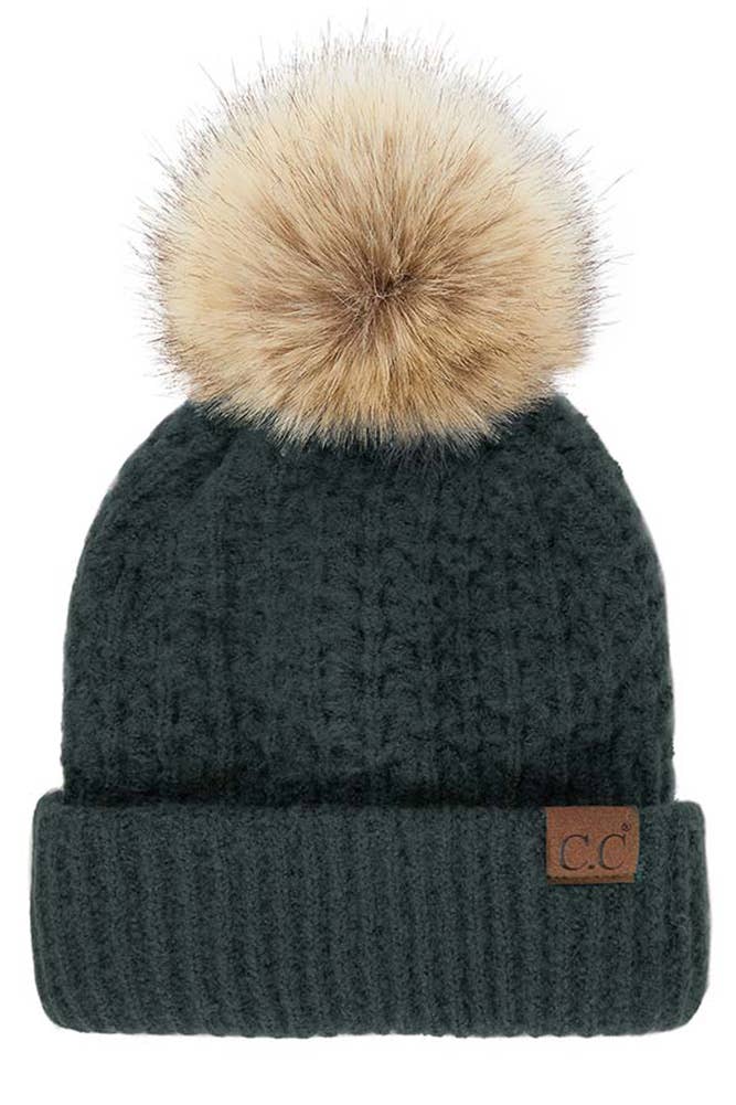 C.C Stitch Cuff Beanie with Pom Hat