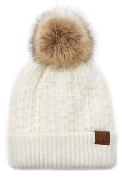 C.C Stitch Cuff Beanie with Pom Hat