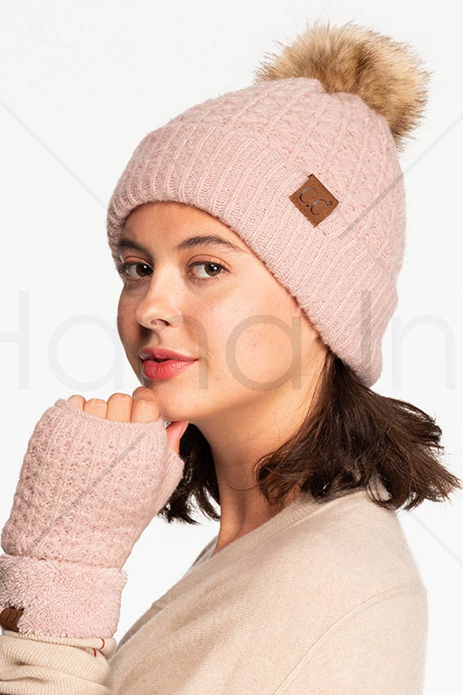 C.C Stitch Cuff Beanie with Pom Hat