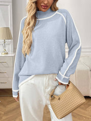 Colorblock Mock Neck Pullover Sweater