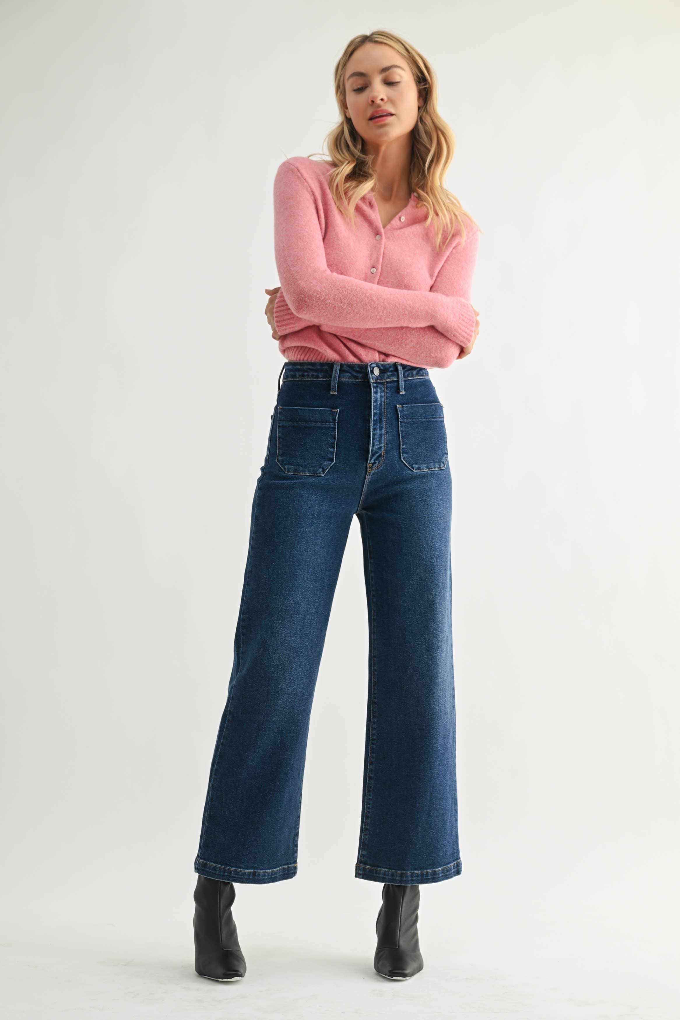 Just Black Denim Dark Patch Pocket Wide Leg Jean