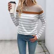 Colorblock Striped Crewneck Long Sleeve Knit Top