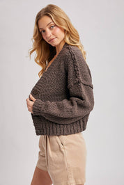 Cropped Popcorn Knit Sweater Cardigan