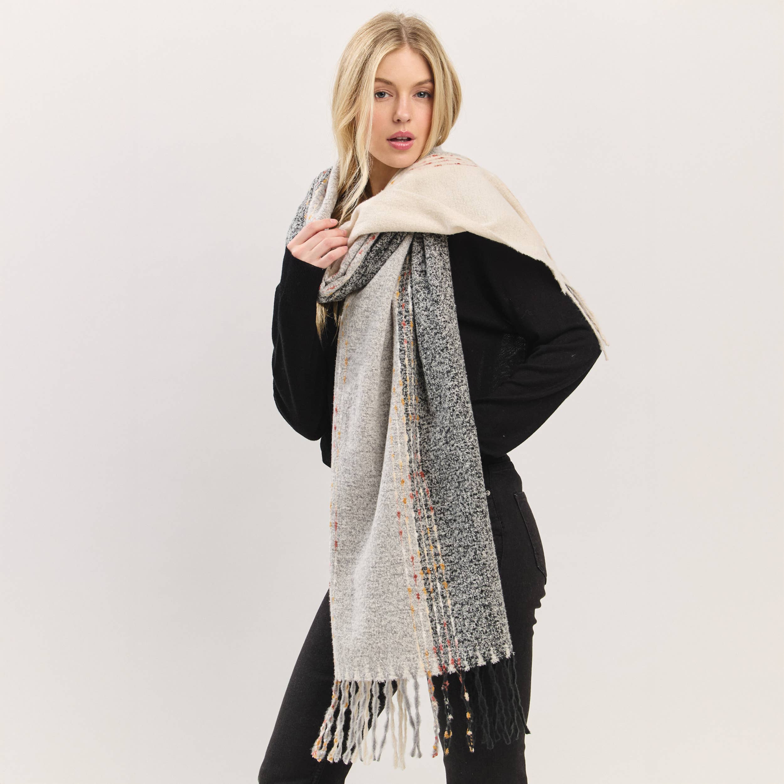 Subtle Stitch Fringe Oblong Scarf