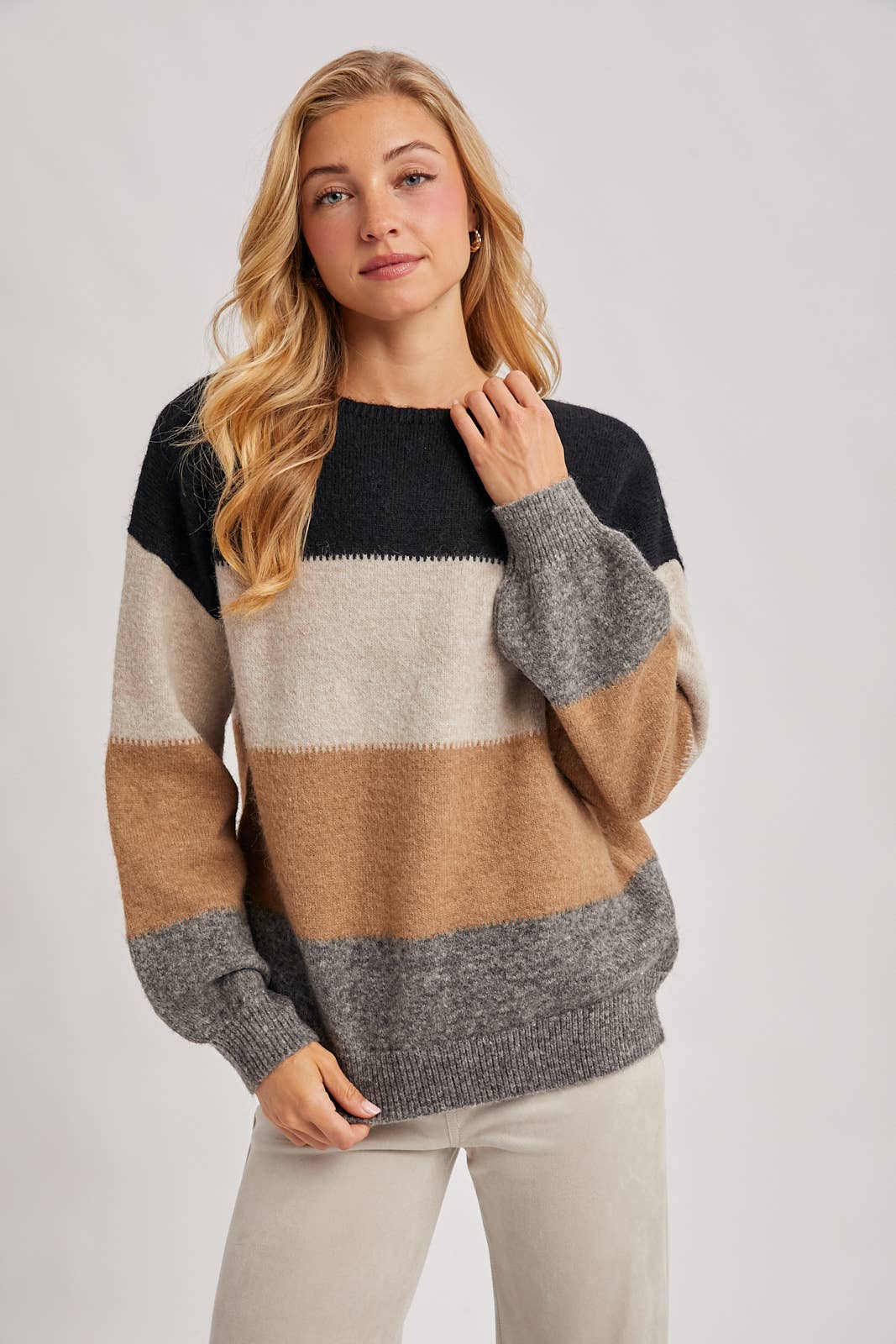 Color Block Knit Pullover Sweater