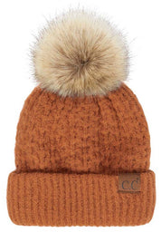C.C Stitch Cuff Beanie with Pom Hat