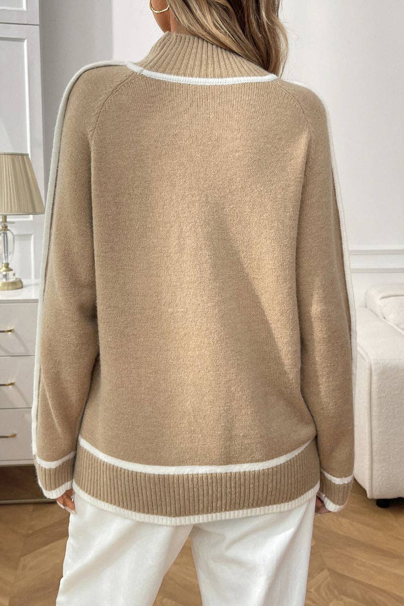 Colorblock Mock Neck Pullover Sweater