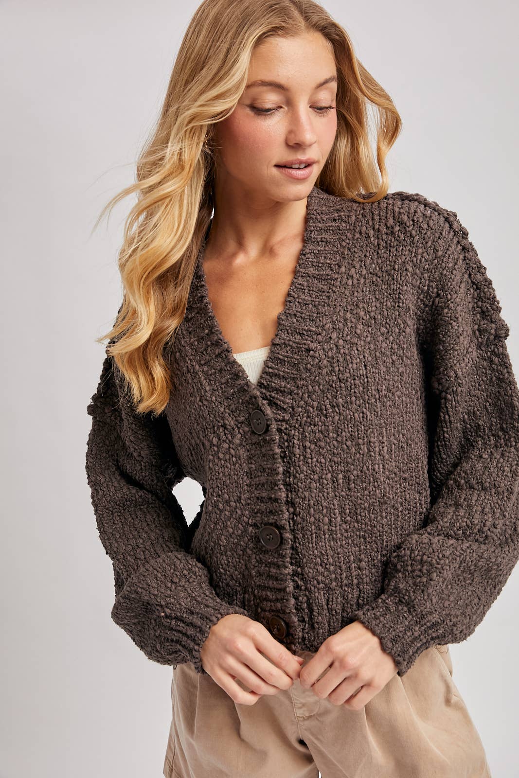 Cropped Popcorn Knit Sweater Cardigan