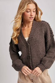 Cropped Popcorn Knit Sweater Cardigan