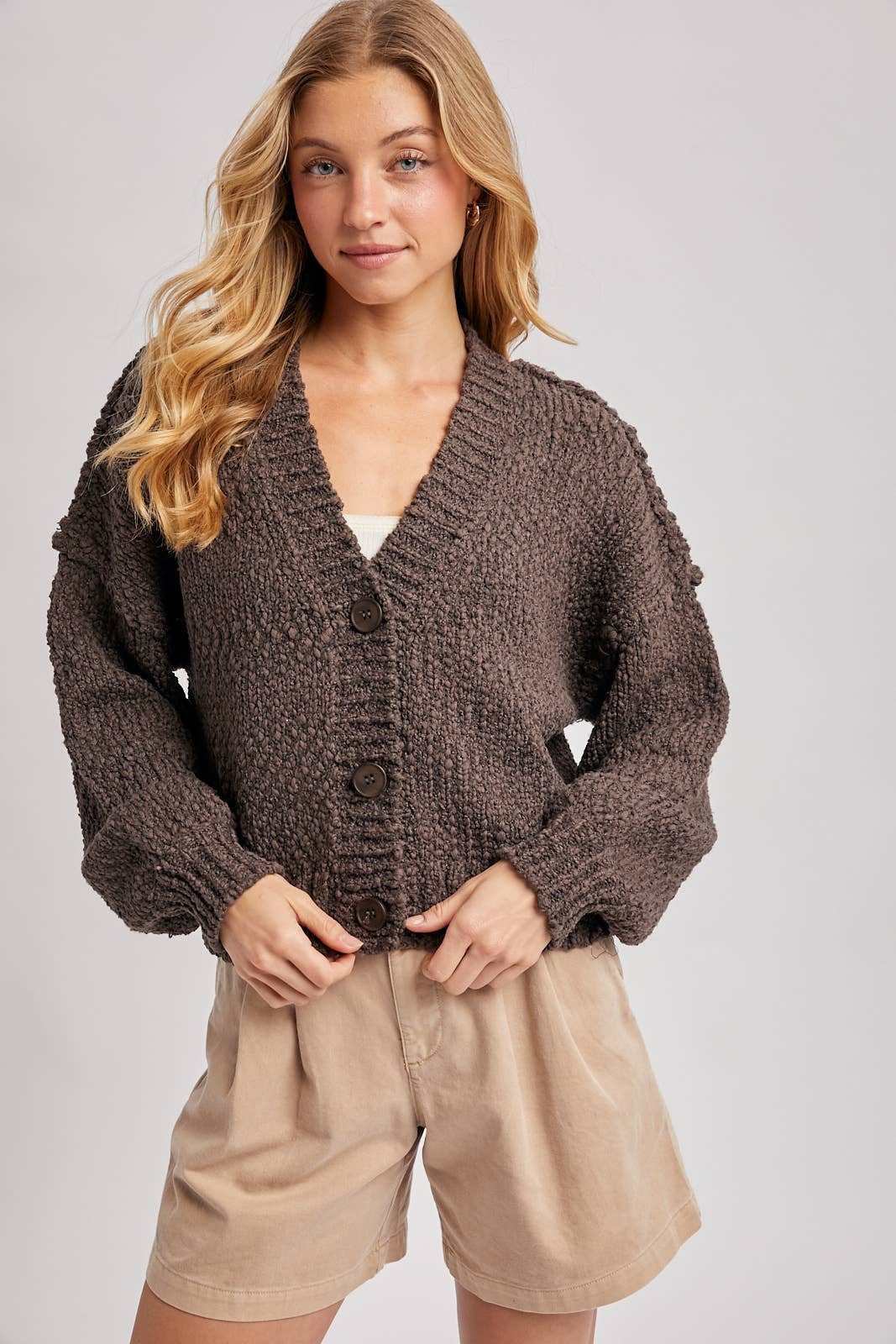 Cropped Popcorn Knit Sweater Cardigan