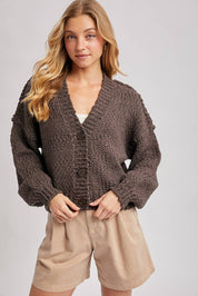 Cropped Popcorn Knit Sweater Cardigan