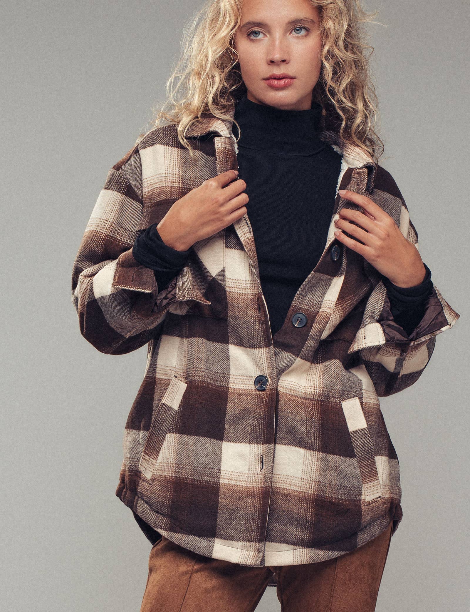 Oversized Sherpa Lined Plaid Shacket
