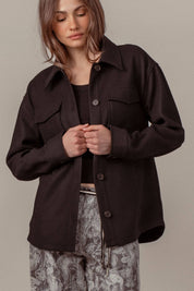 Solid Wool Blend Shacket Jacket