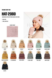 C.C Stitch Cuff Beanie with Pom Hat