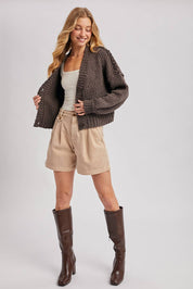 Cropped Popcorn Knit Sweater Cardigan
