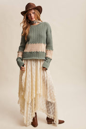 Colorblock Zig Cable Knit Sweater