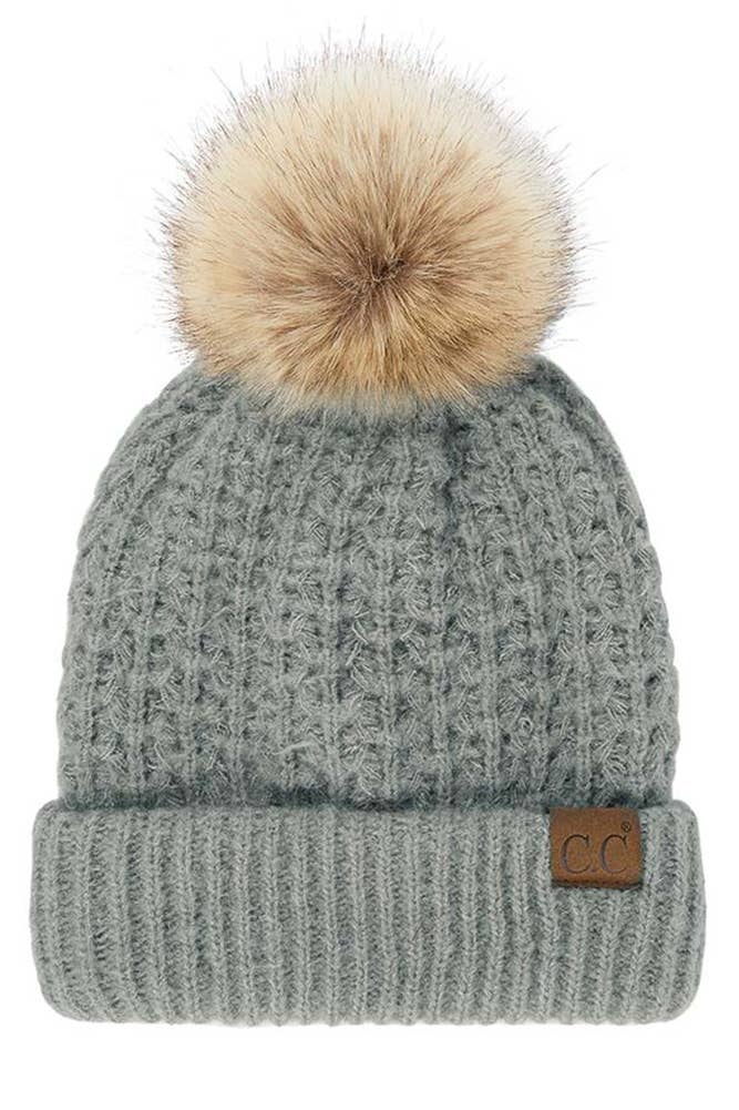 C.C Stitch Cuff Beanie with Pom Hat