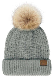 C.C Stitch Cuff Beanie with Pom Hat