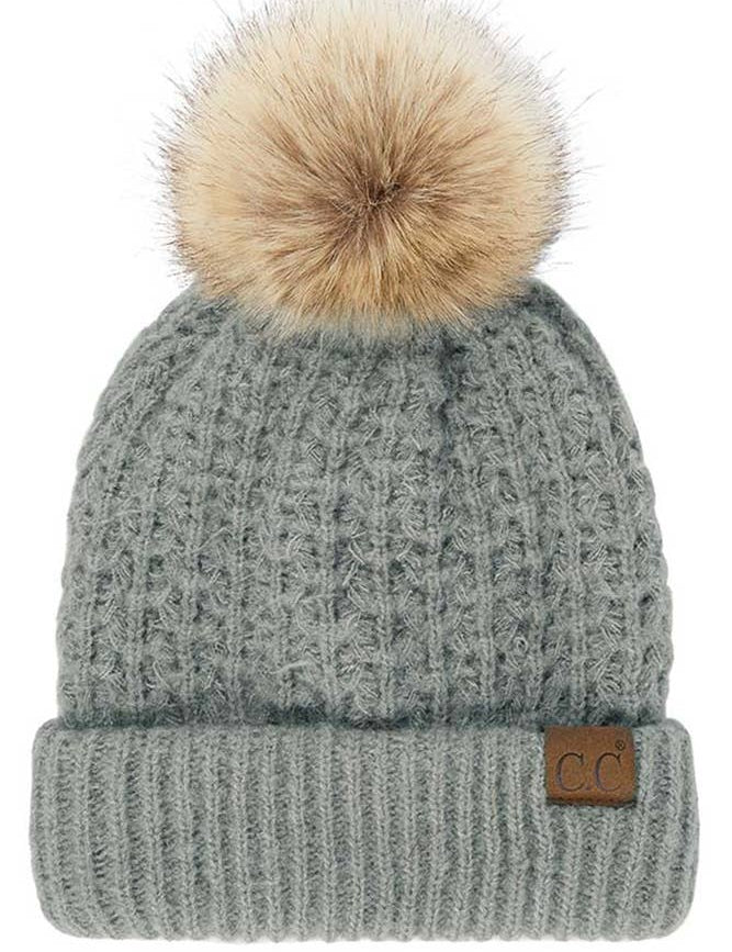 C.C Stitch Cuff Beanie with Pom Hat