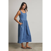 Cotton Denim Button Up Midi Dress