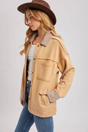 Button Down Cotton Fleece Barn Jacket