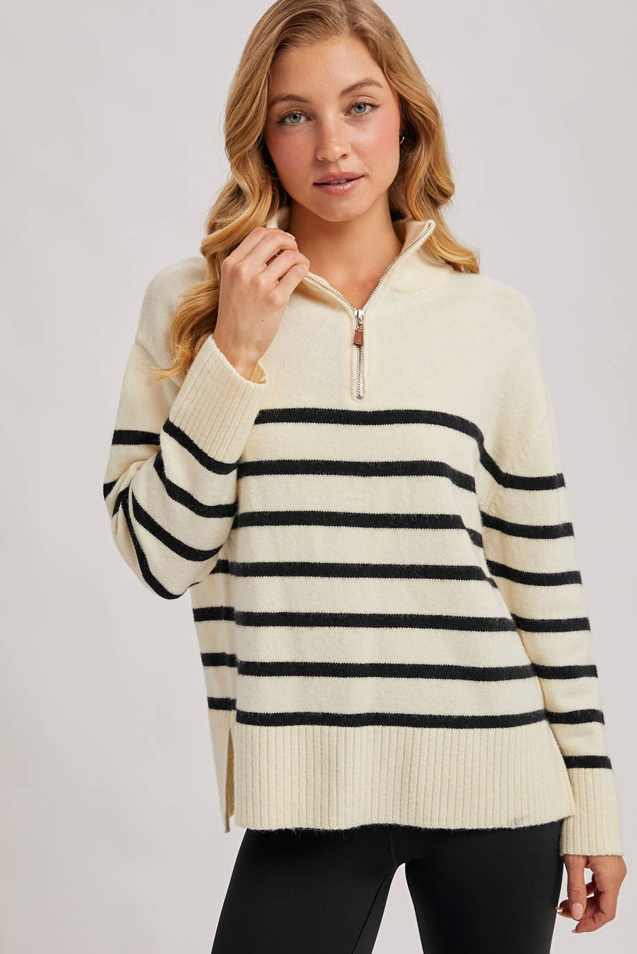 Quarter Zip Stripe Pullover Sweater