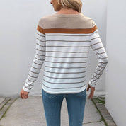 Colorblock Striped Crewneck Long Sleeve Knit Top