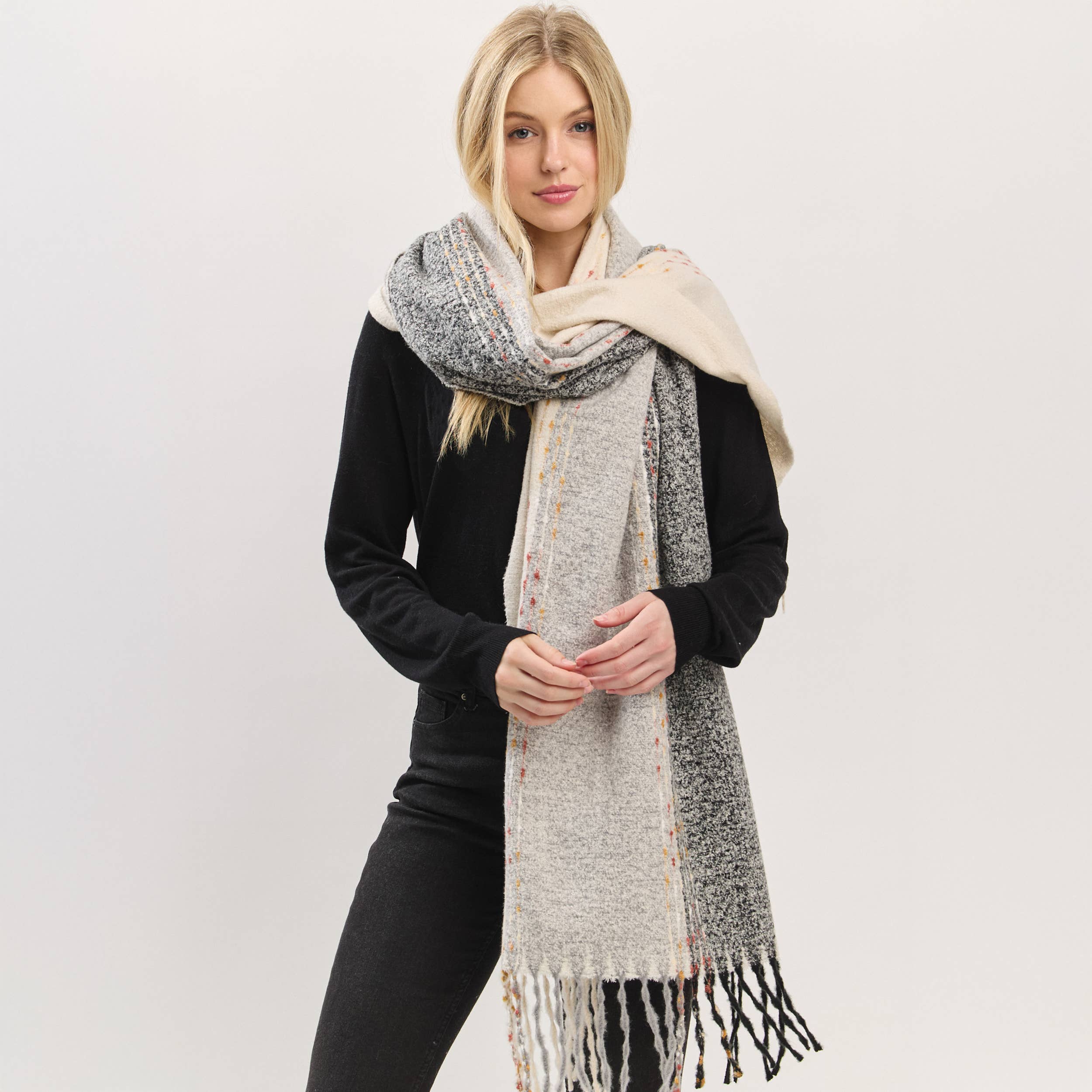 Subtle Stitch Fringe Oblong Scarf